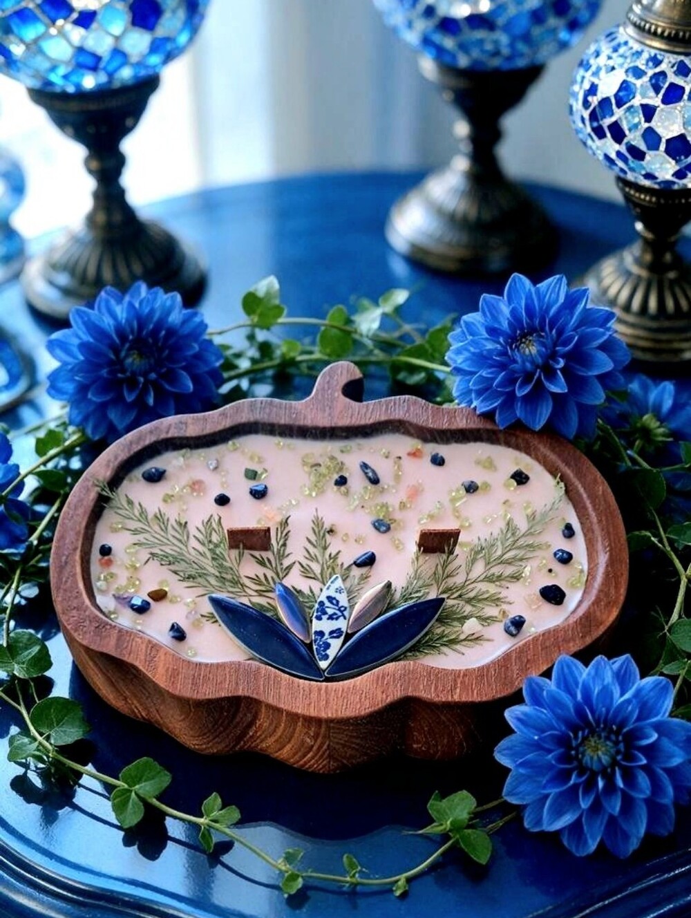 Hand crafted, Wicked Worthy Wax, Chinoiserie pumpkin wooden candle